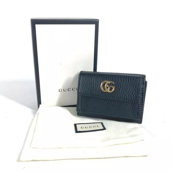 GUCCI 523277 GG Marmont Compact Wallet Mini Trifold wallet Leather Black/Gold - Picture 1 of 14